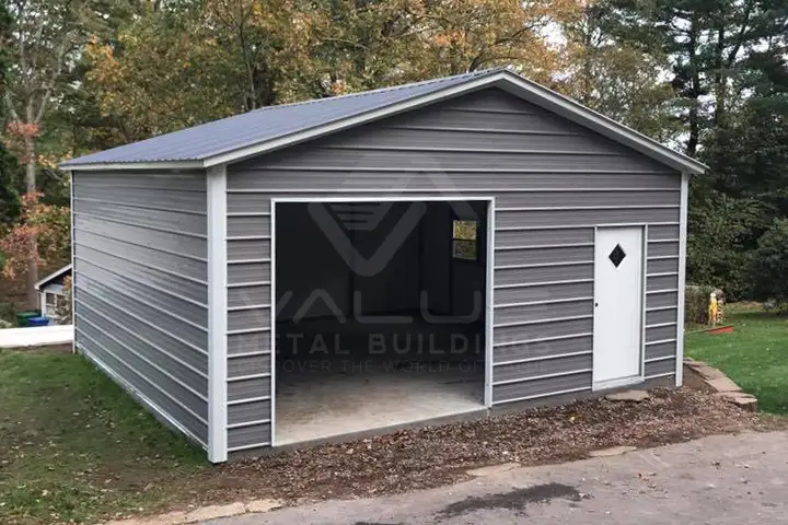 metal garage in backyard
